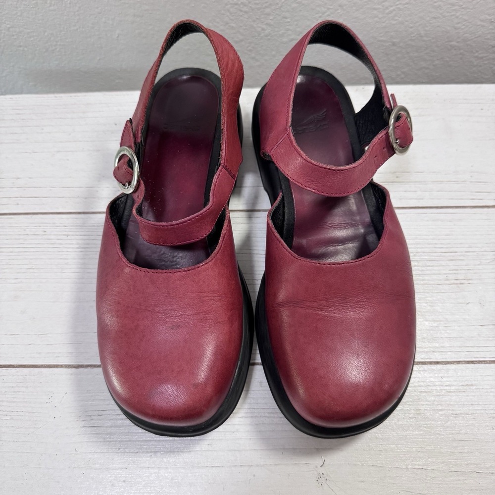 Dansko Mary Jane Burgundy Red Leather Slingback Clogs PORTUGAL Sz EU37 US 6.5-7